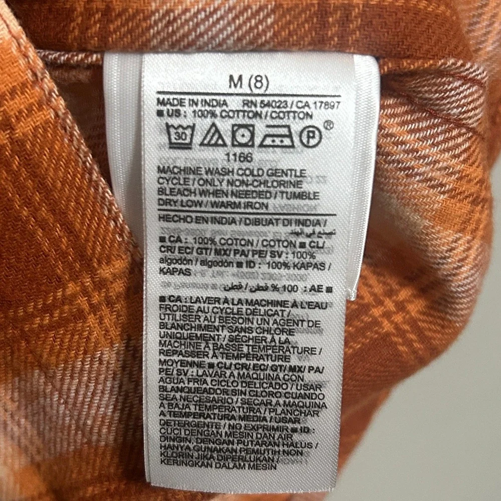 Old Navy Flannel Shirt Kids M (8) Orange Plaid NWT Long Sleeve Button Down Boys